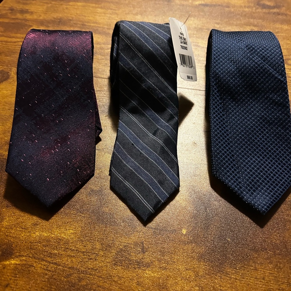 Calvin Klein Men's Ties Blues Are Silk Blend Bundle of 3. 100% Silk Purple.